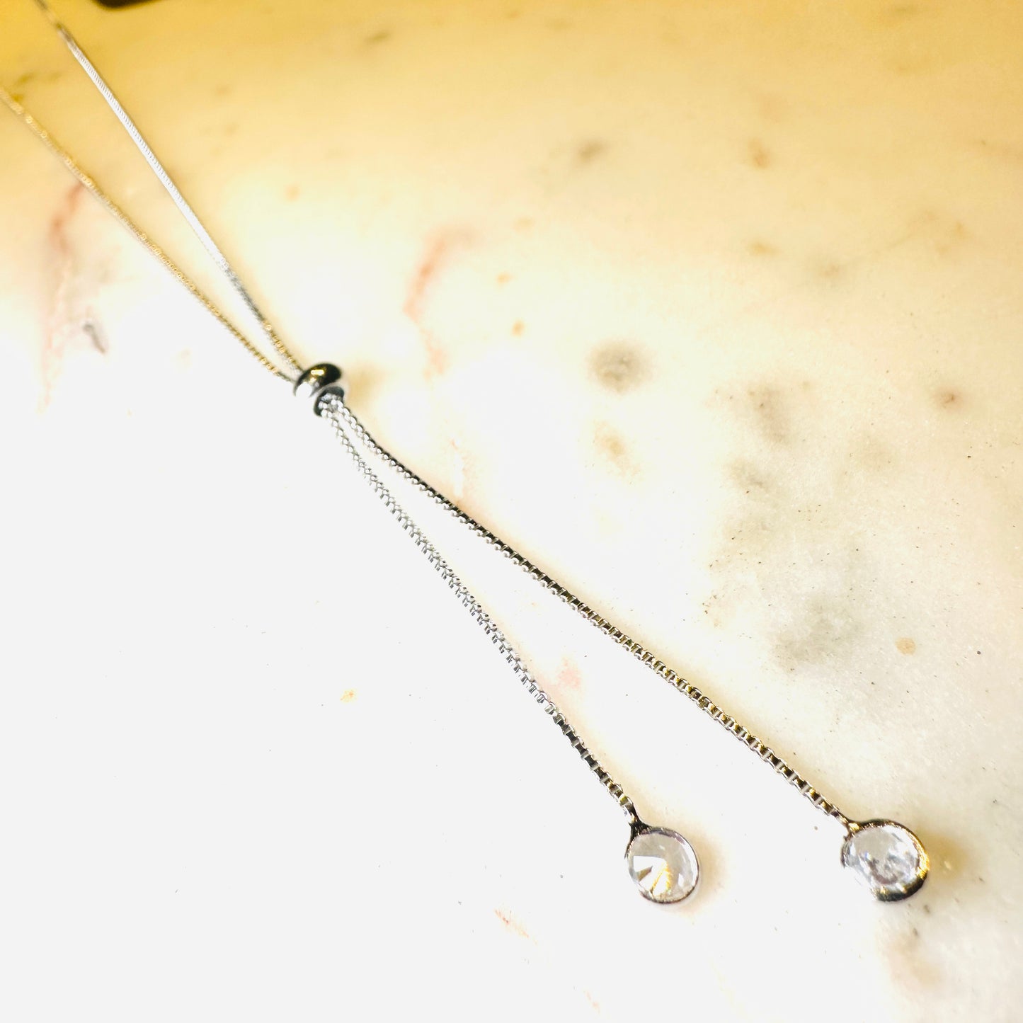 Tie Chain with Crystal White Rhodium Plated Necklace