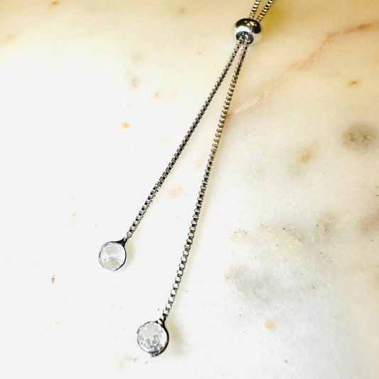 Tie Chain with Crystal White Rhodium Plated Necklace