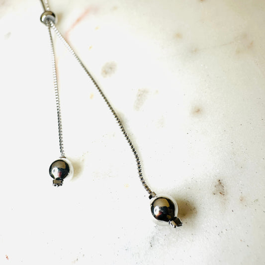 Tie Chain with Balls White Rhodium Plated Necklace
