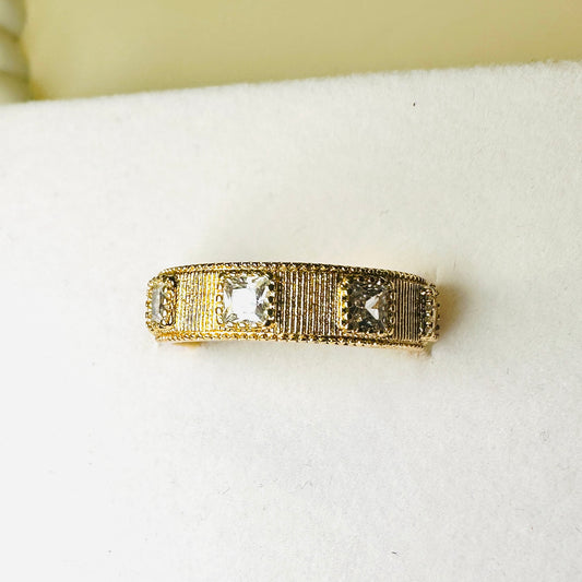 Wide Grooved with Princess-cut 18K Gold Plated Ring