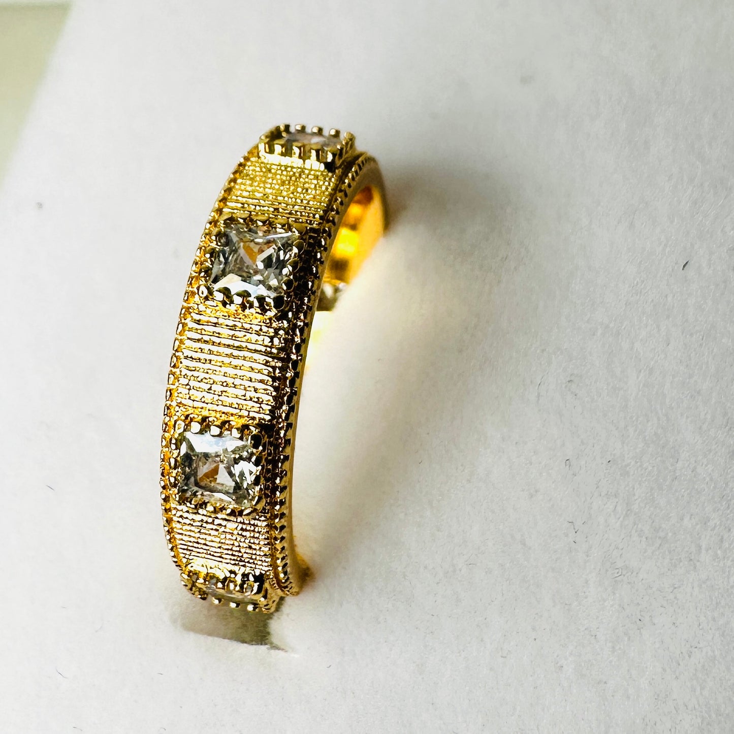 Wide Grooved with Princess-cut 18K Gold Plated Ring