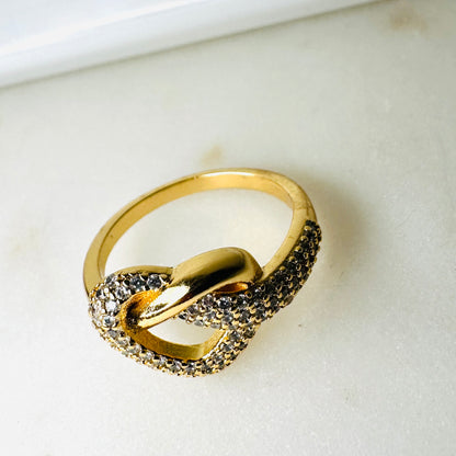 Wide Studded Zirconia Heart 18K Gold Plated Ring