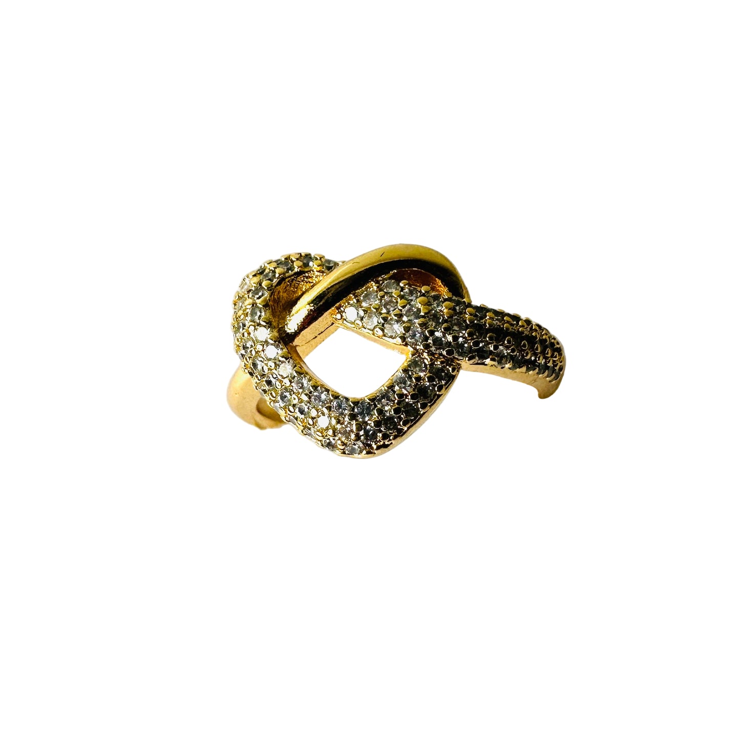 Wide Studded Zirconia Heart 18K Gold Plated Ring