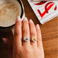 Wide Studded Zirconia Heart 18K White Rhodium Plated Ring