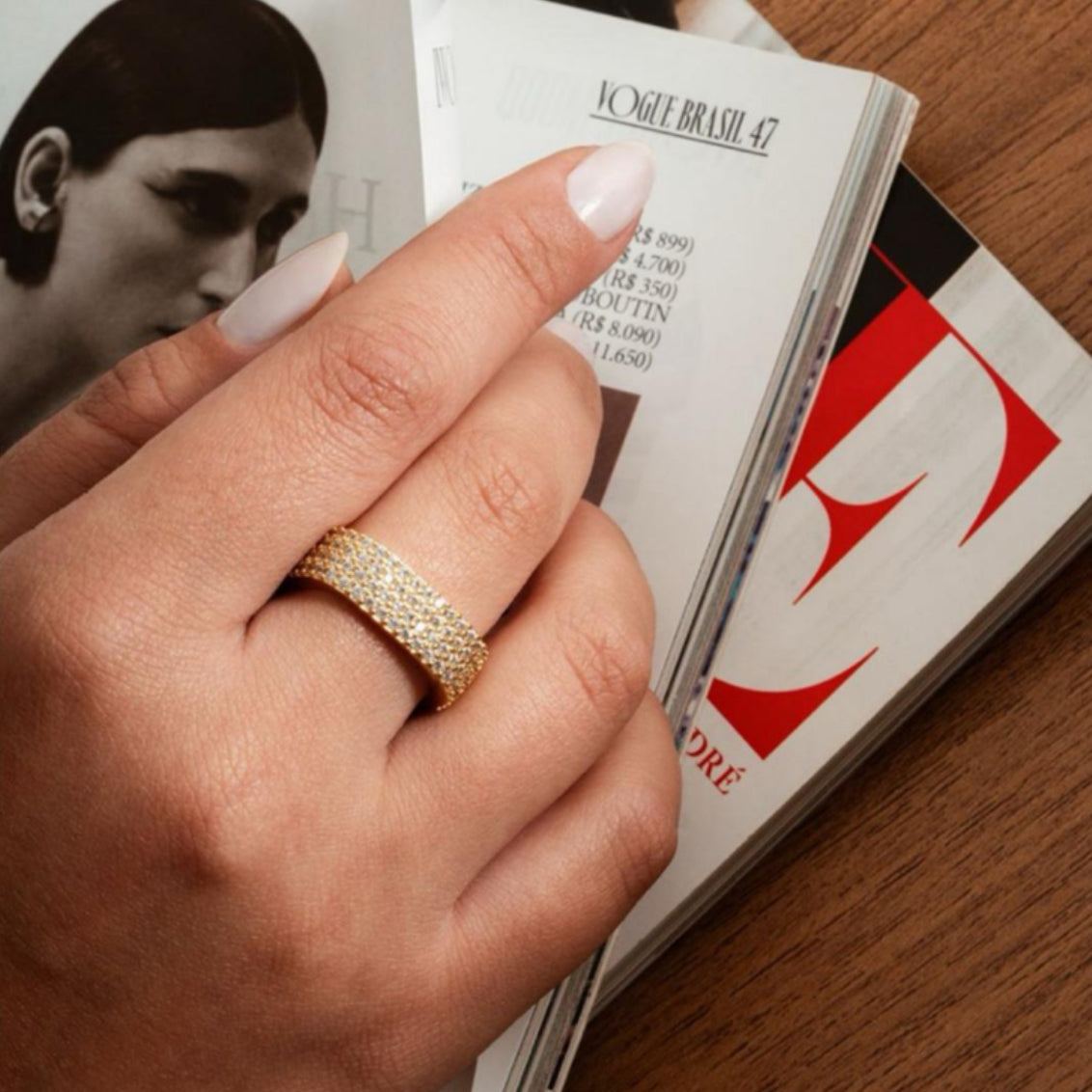 Straight Square Studded Zirconia 18K Gold Plated Ring
