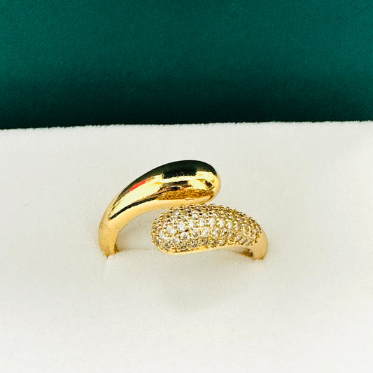 18K Gold Plated Studded Adjustable Domed Ring