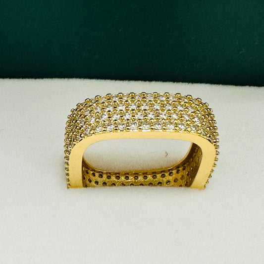 Straight Square Studded Zirconia 18K Gold Plated Ring