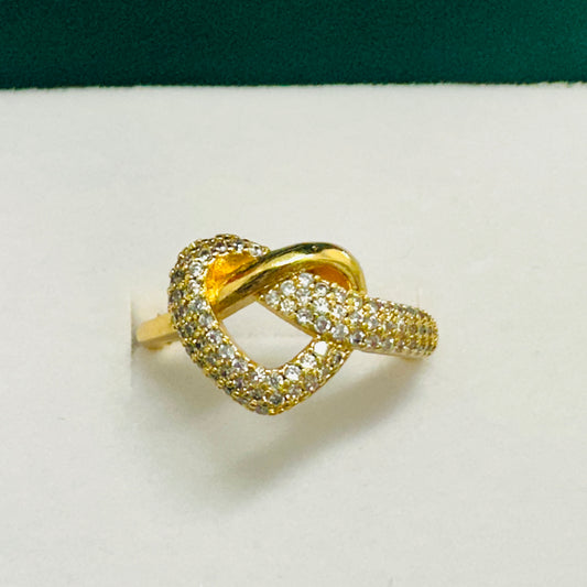 Wide Studded Zirconia Heart 18K Gold Plated Ring