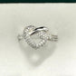 Wide Studded Zirconia Heart 18K White Rhodium Plated Ring