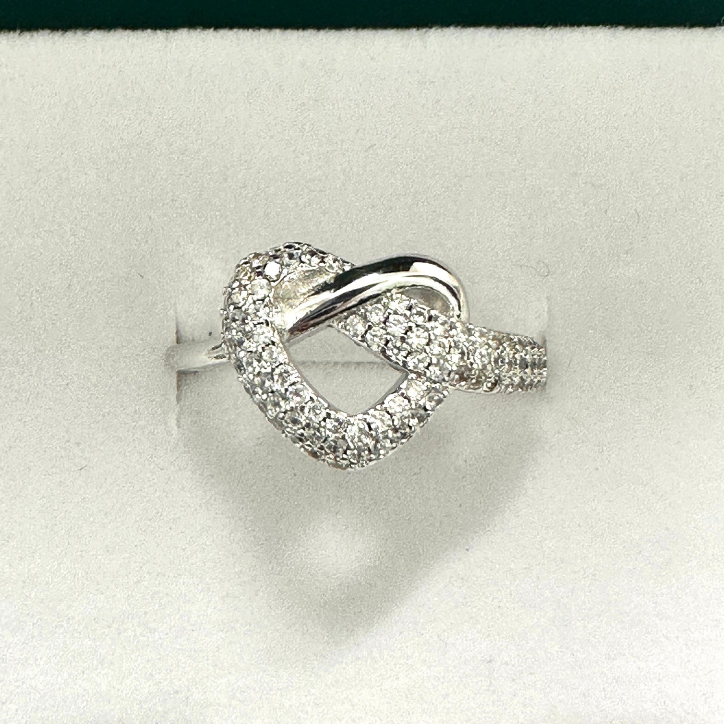 Wide Studded Zirconia Heart 18K White Rhodium Plated Ring