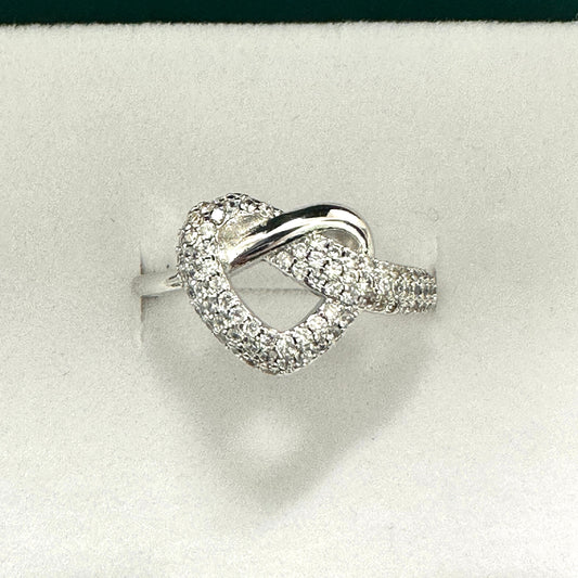 Wide Studded Zirconia Heart 18K White Rhodium Plated Ring