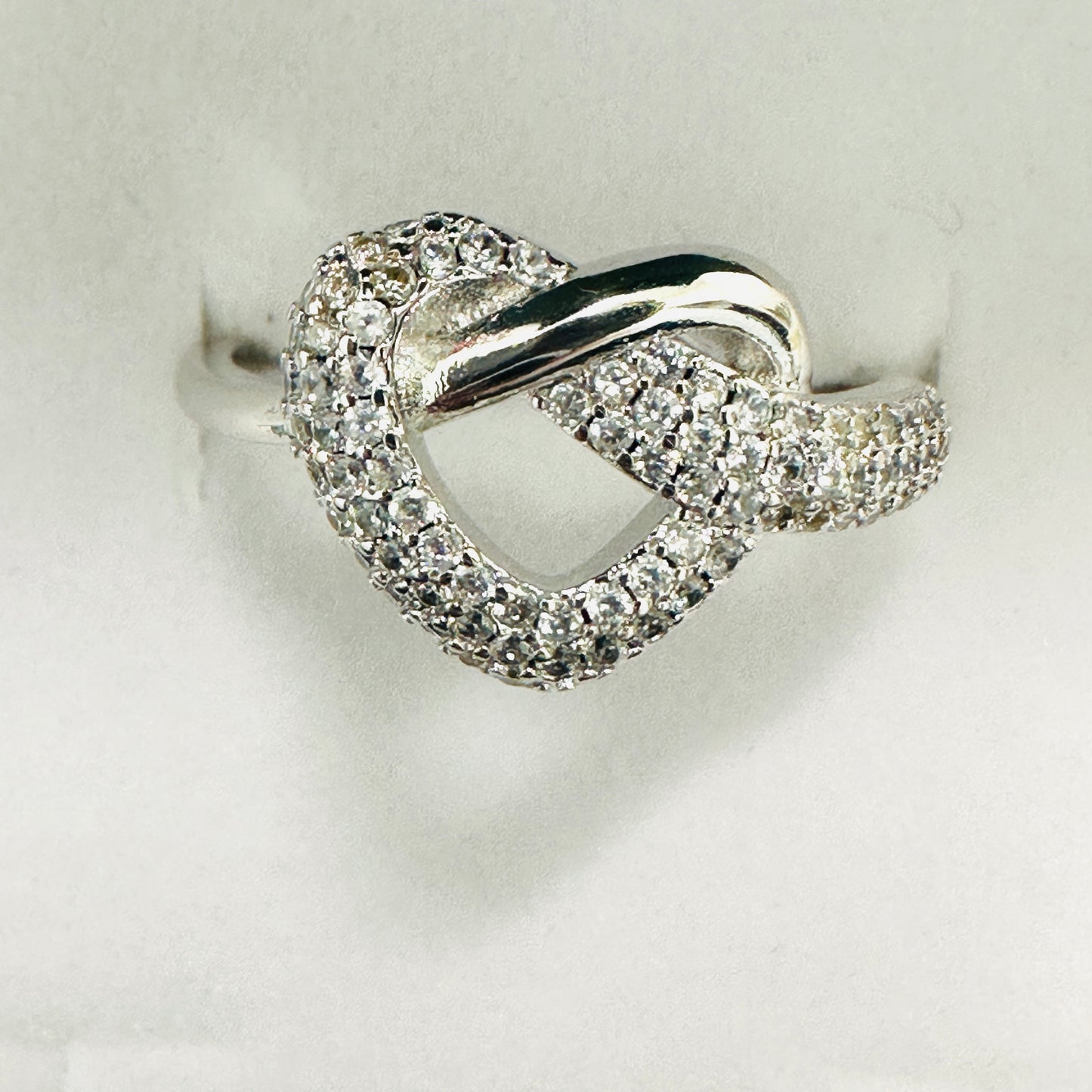 Wide Studded Zirconia Heart 18K White Rhodium Plated Ring