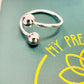 Thin Adjustable with Balls White Rhodium Plated Ring