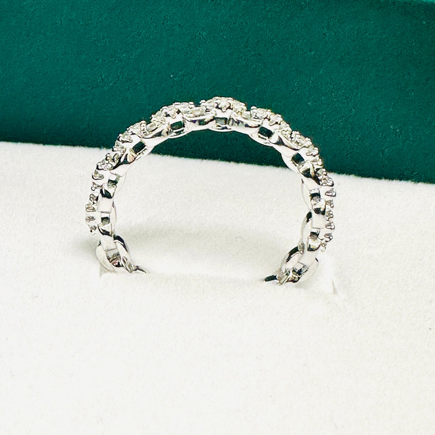 Thin Adjustable Mini Zircons on Links White Rhodium Plated Ring