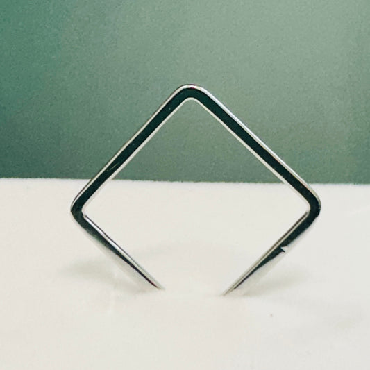 Thin Square Band White Rhodium Plated Ring