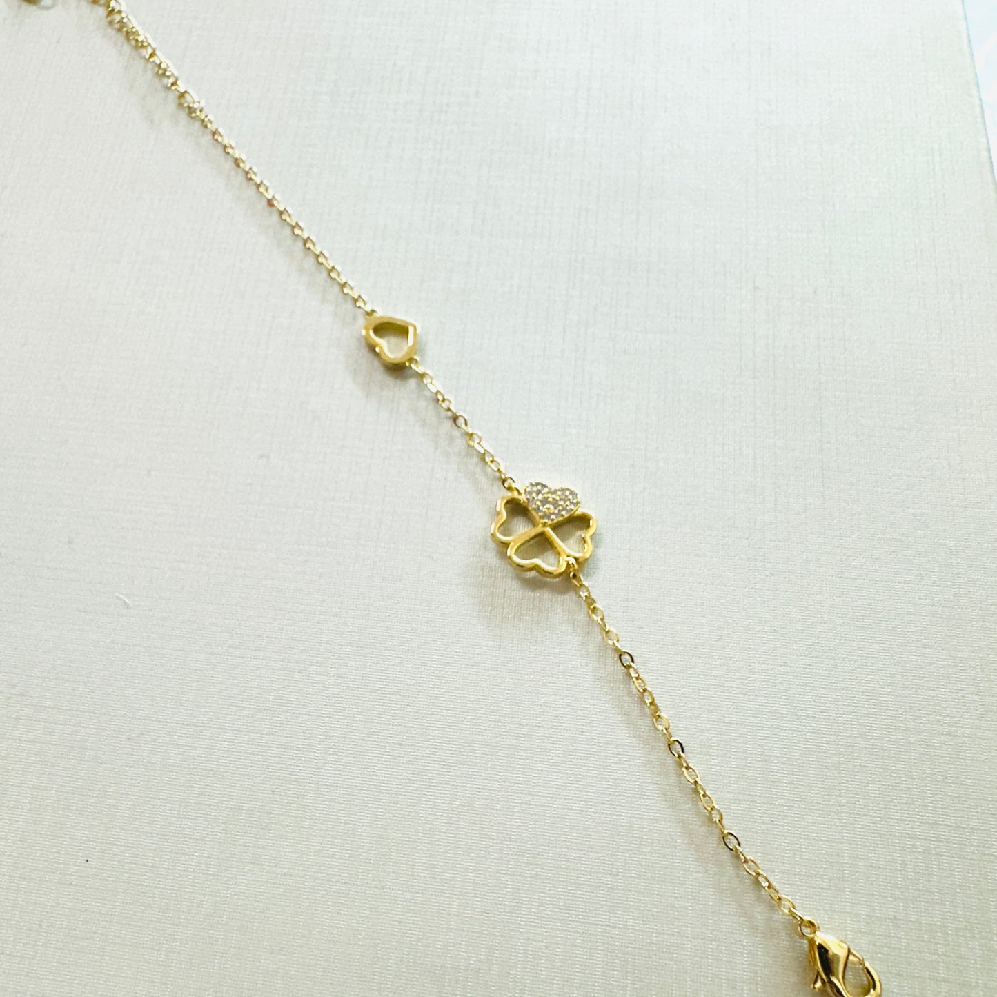 Heart and Studded Zirconia Clover 18K Gold Plated Bracelet