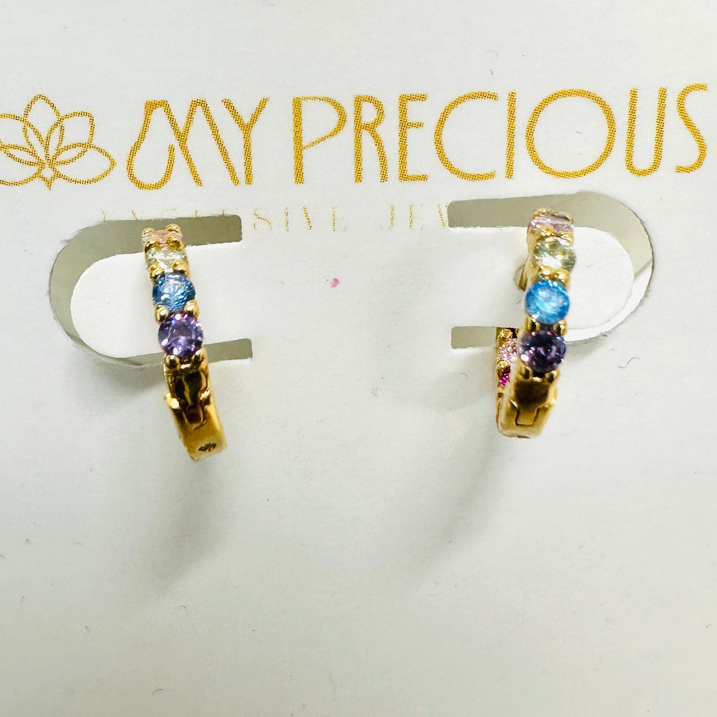 Colorful Studded Click 18K Gold Plated Earrings