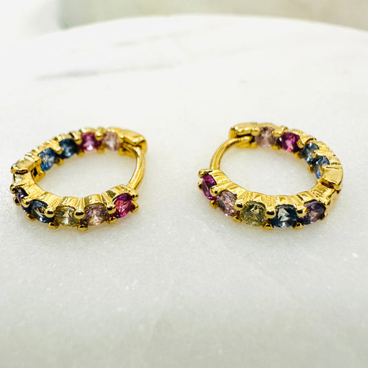 Colorful Studded Click 18K Gold Plated Earrings