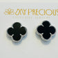 Black Lucky Clover - White Rhodium Plated Earrings