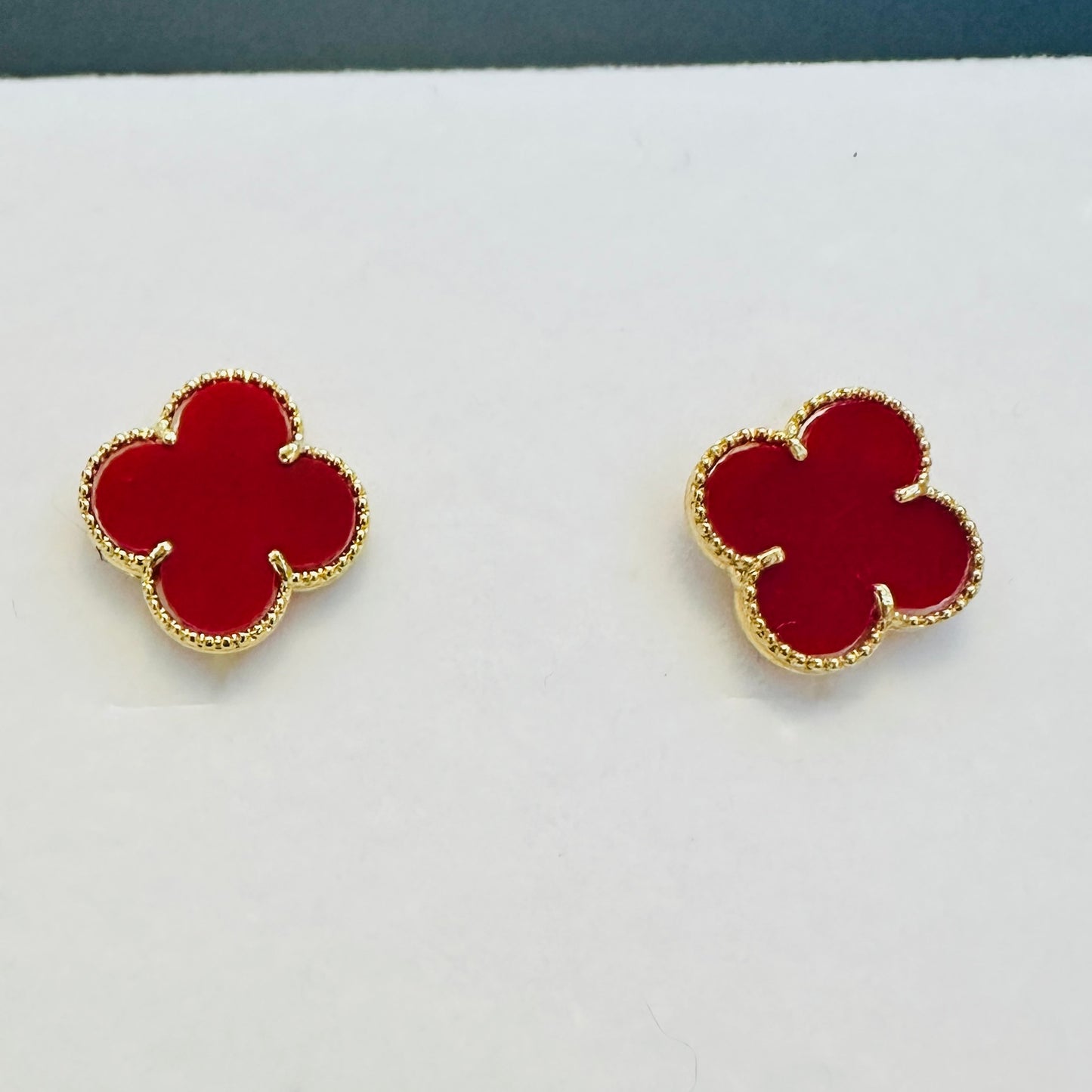 Red Lucky Clover - 18K Gold Plated Earrings