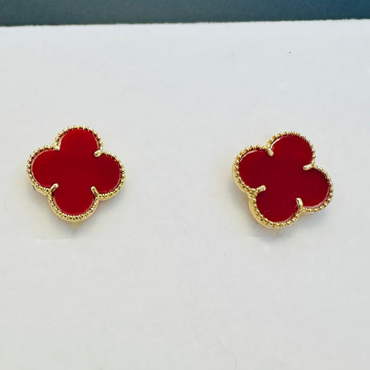 Red Lucky Clover - 18K Gold Plated Earrings
