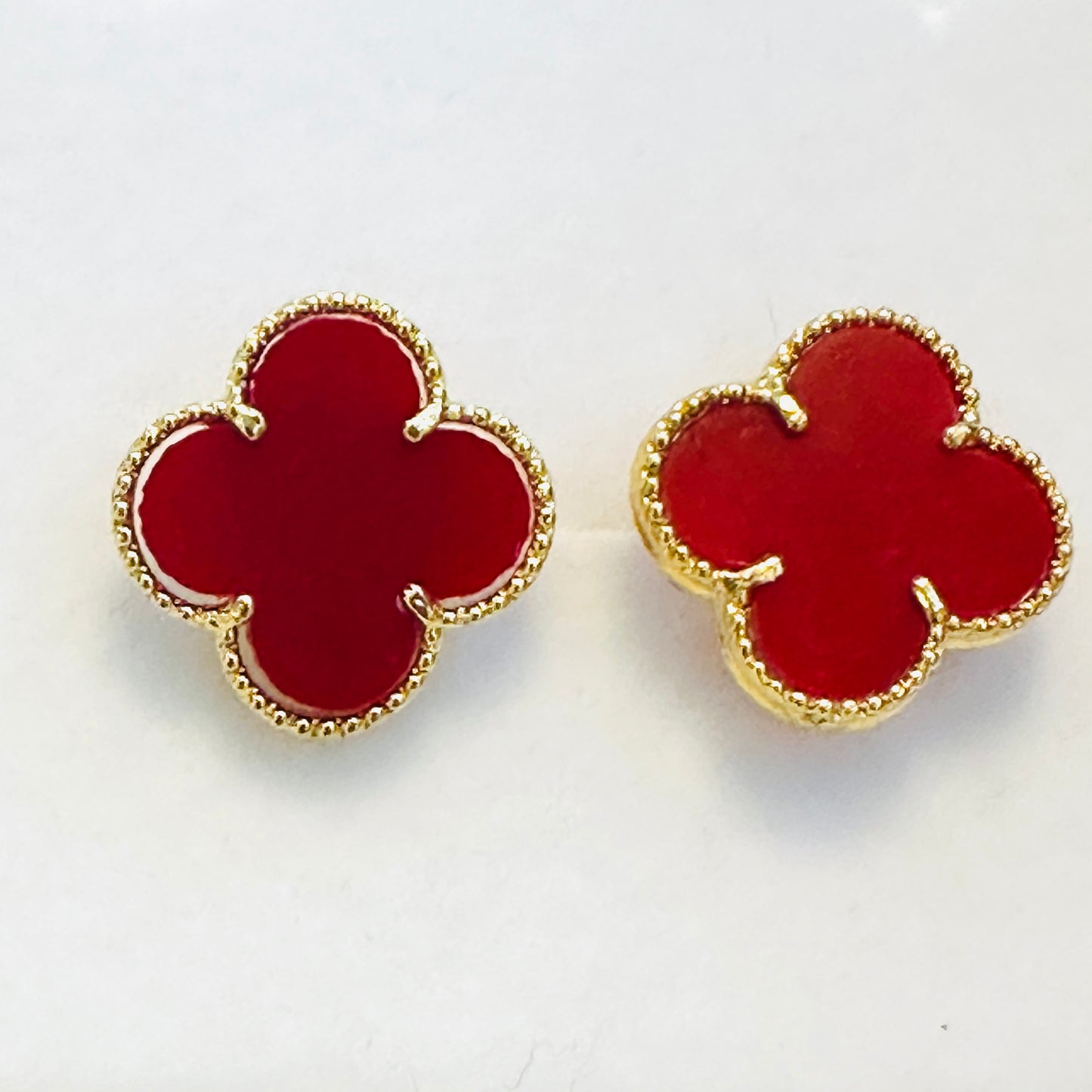 Red Lucky Clover - 18K Gold Plated Earrings