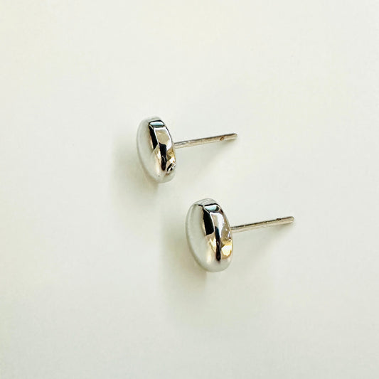 Flat Dome Stud White Rhodium Plated Earrings