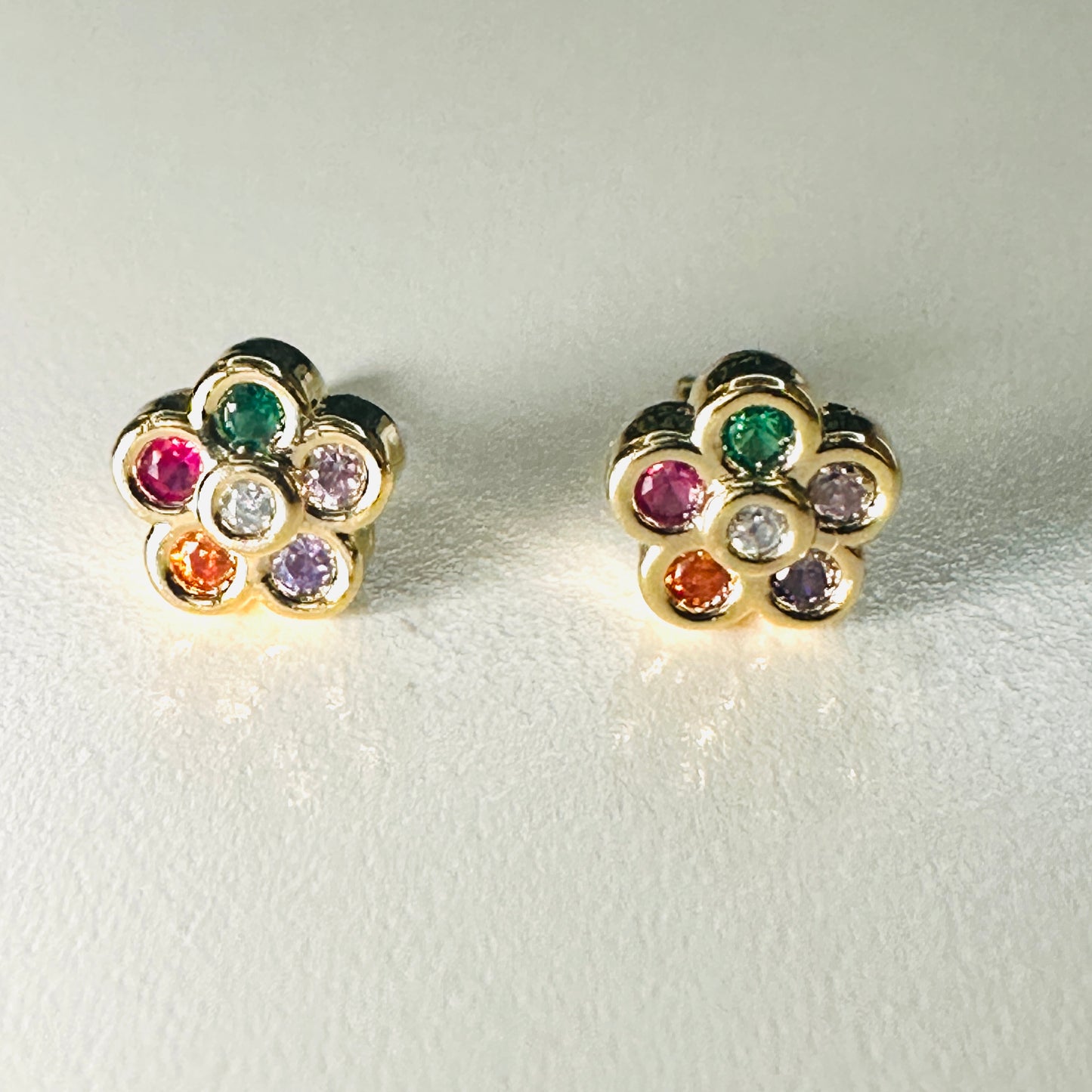 Flower Mini Zirconia Color Kids 18K Gold Plated Earrings