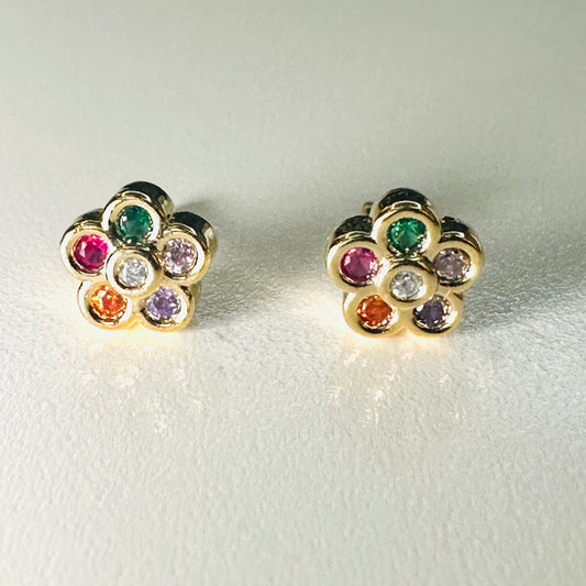 Flower Mini Zirconia Color Kids 18K Gold Plated Earrings
