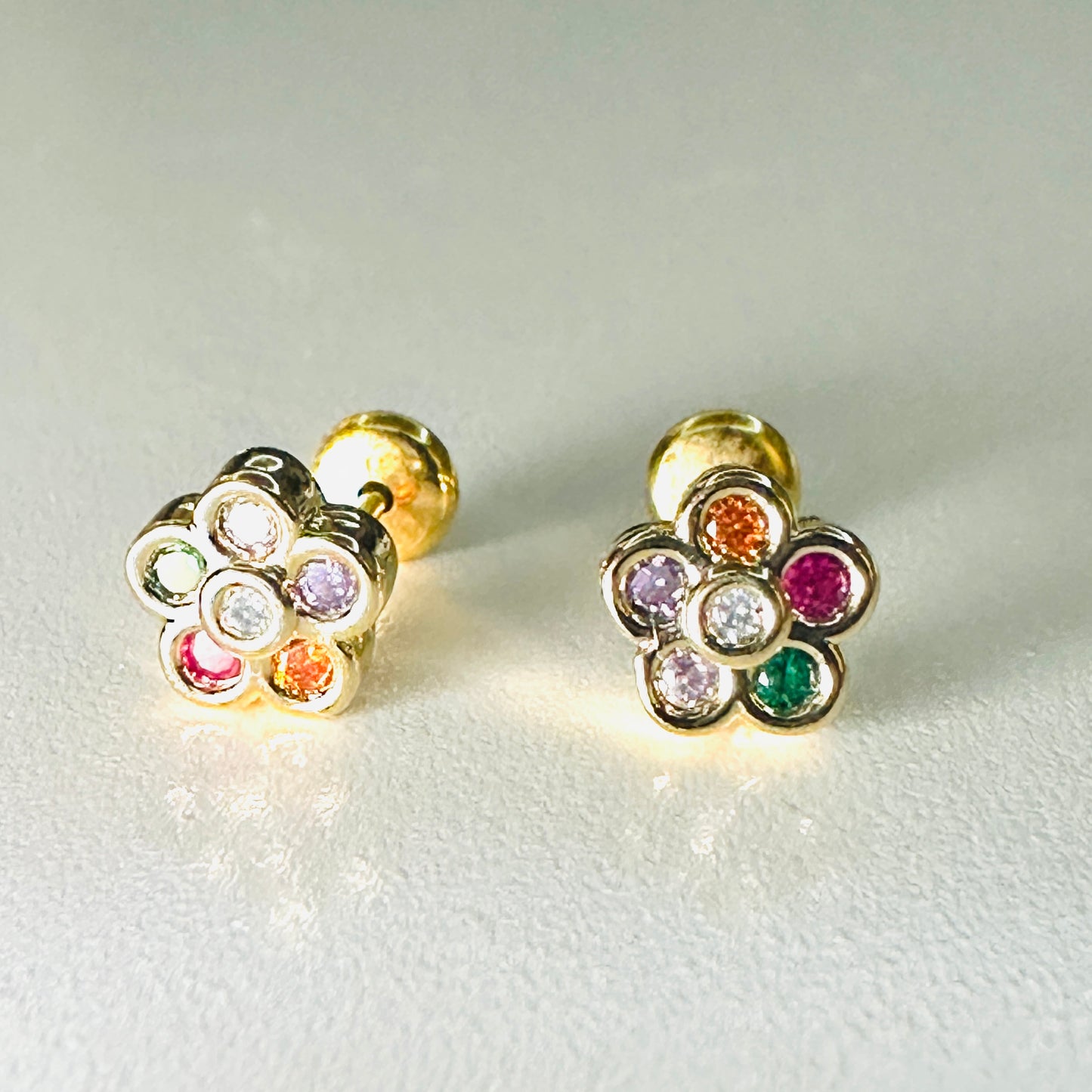 Flower Mini Zirconia Color Kids 18K Gold Plated Earrings