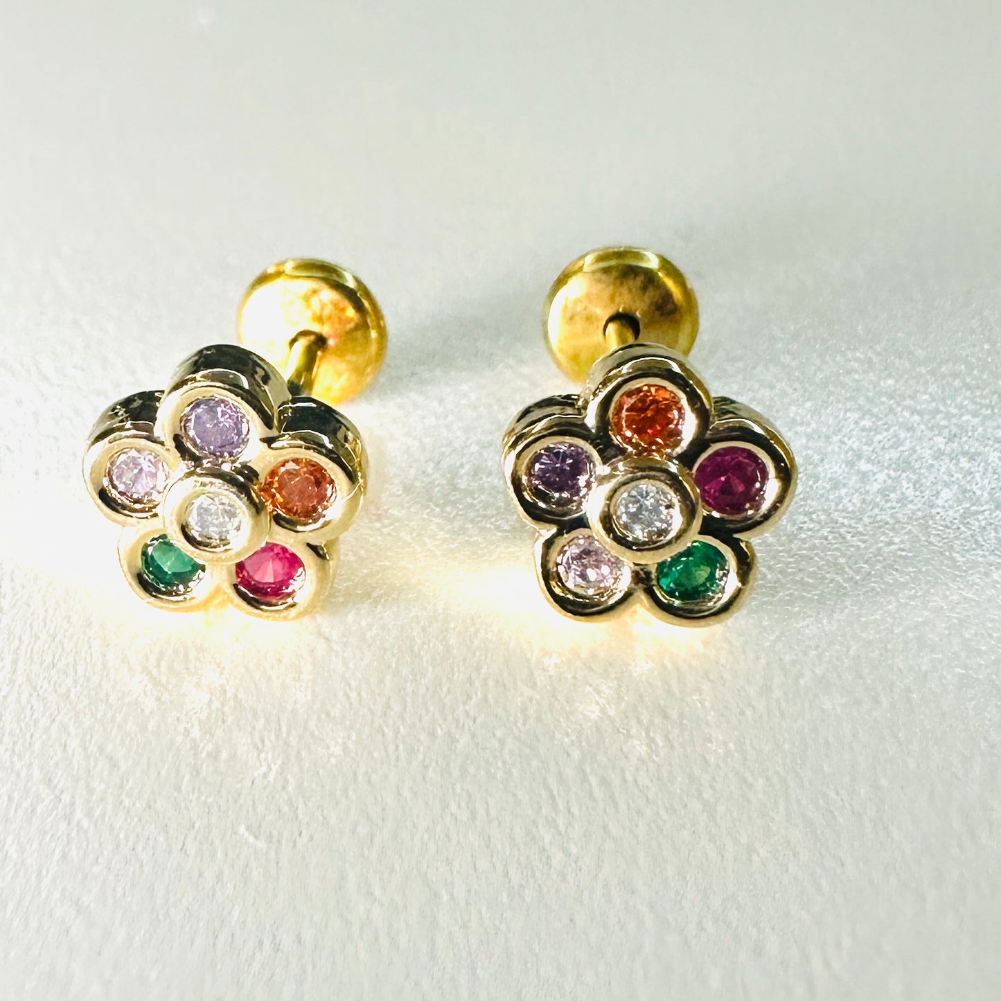 Flower Mini Zirconia Color Kids 18K Gold Plated Earrings