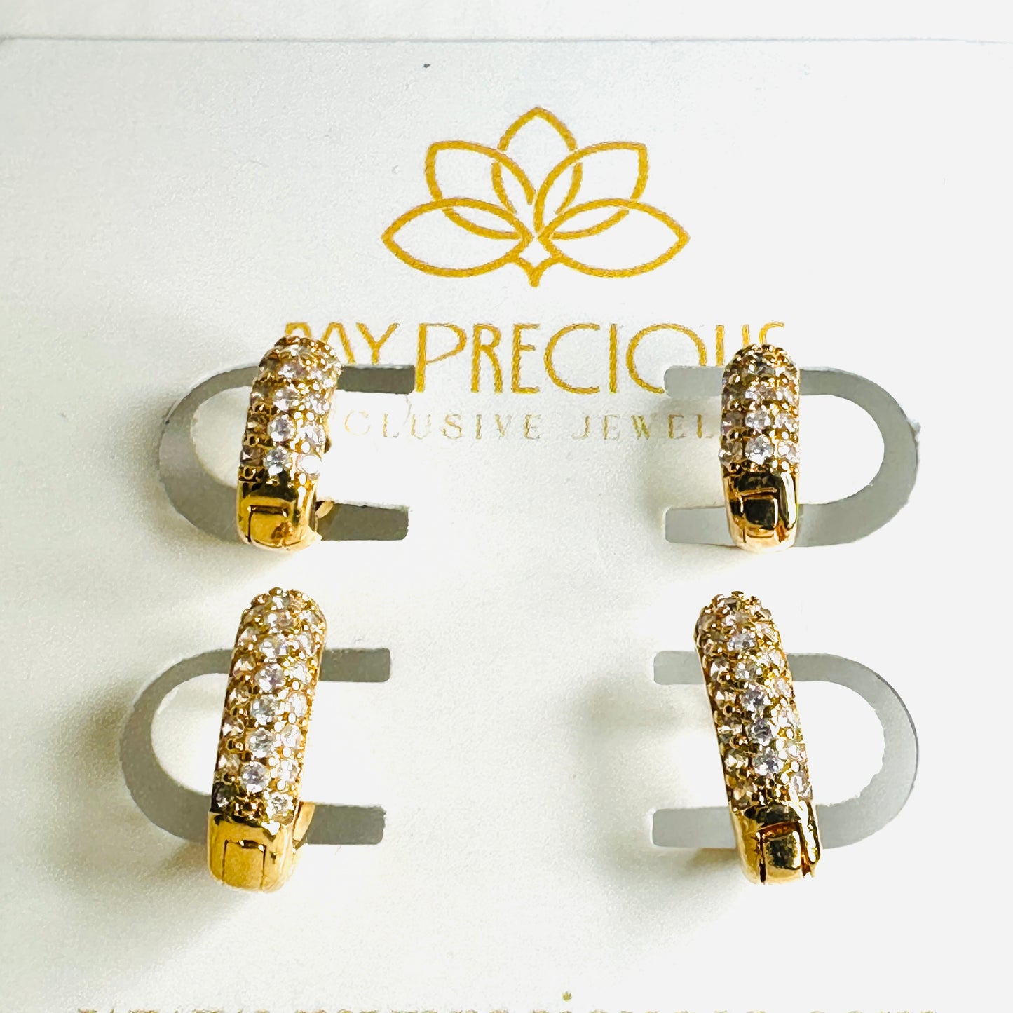 Duo Heart Studded Zirconia 18K Gold Plated Earrings