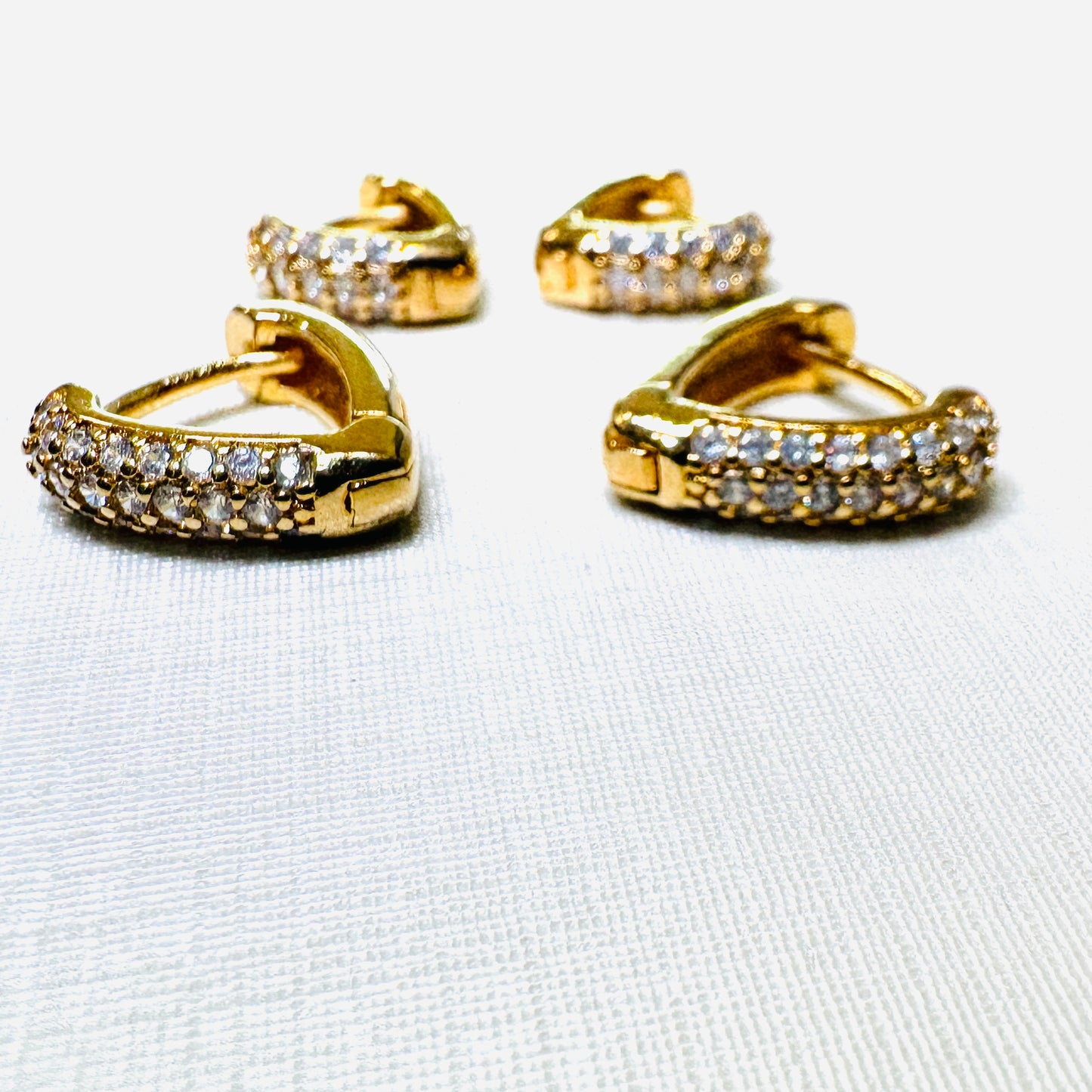 Duo Heart Studded Zirconia 18K Gold Plated Earrings