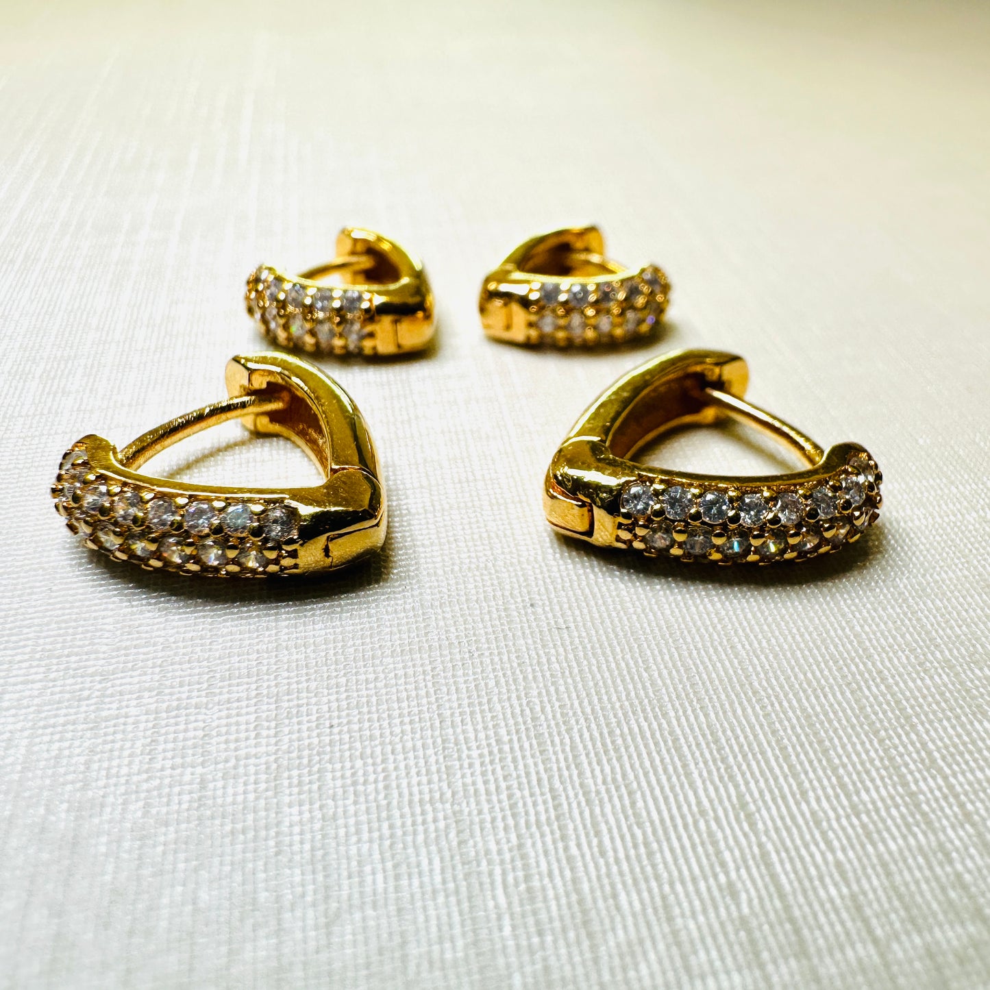 Duo Heart Studded Zirconia 18K Gold Plated Earrings
