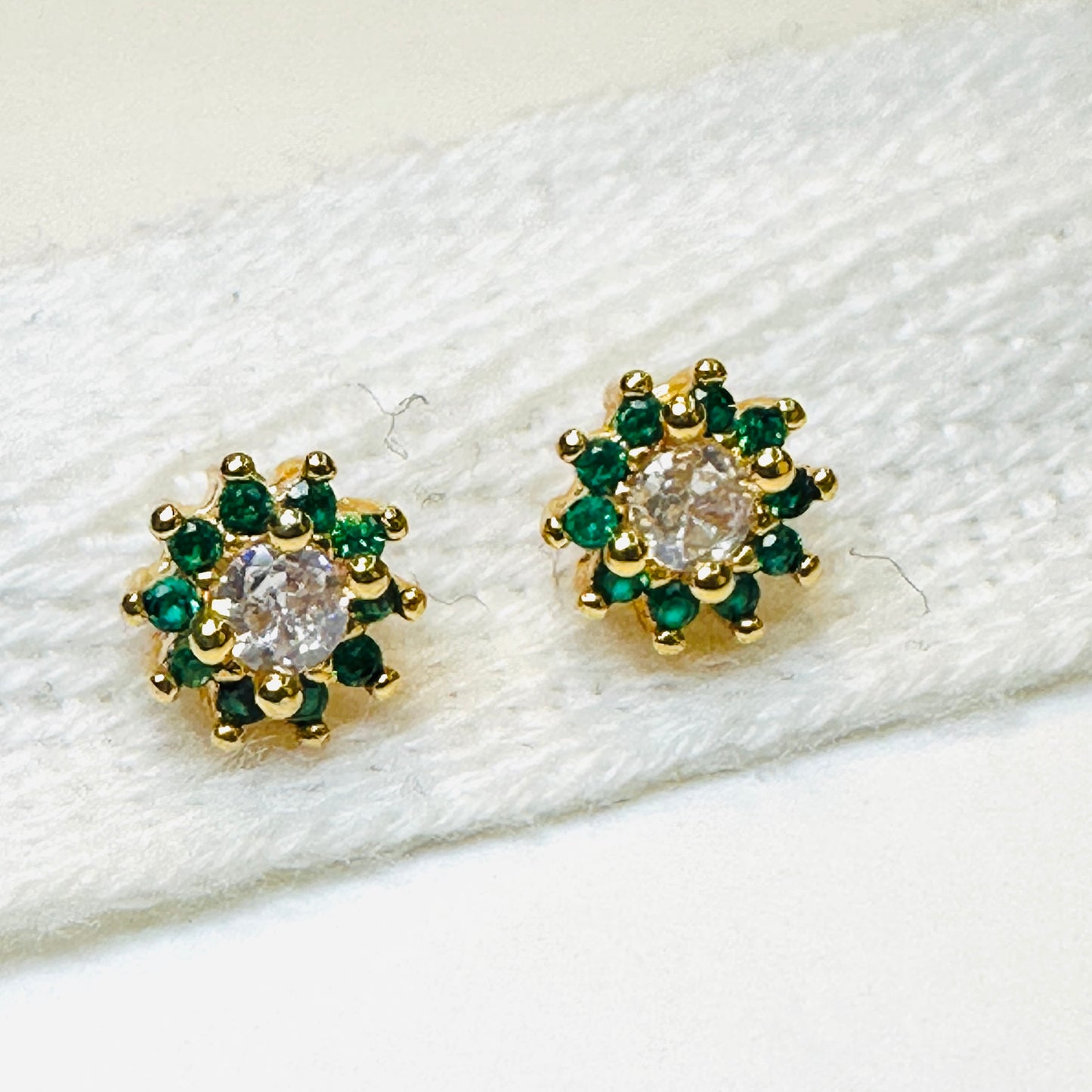 Round Green Zirconia 18K Gold Plated Earrings