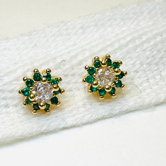 Round Green Zirconia 18K Gold Plated Earrings