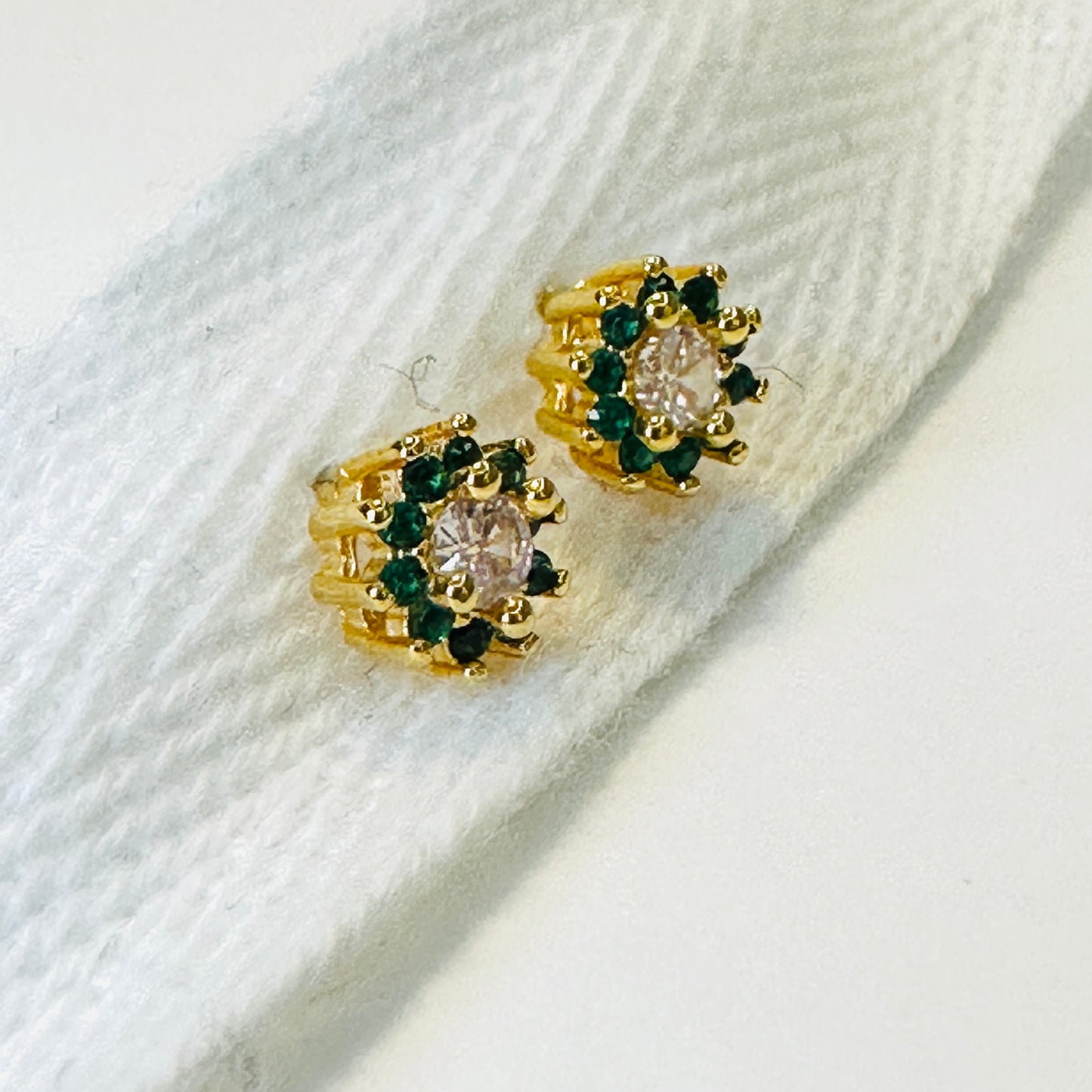 Round Green Zirconia 18K Gold Plated Earrings