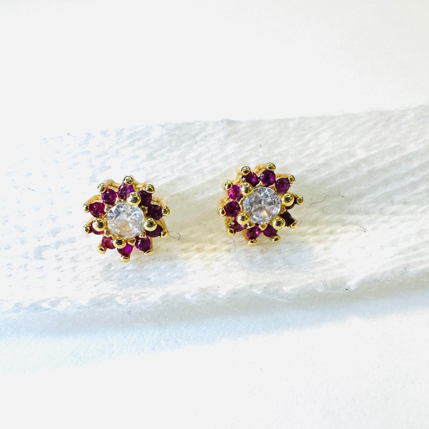 Round Pink Zirconia 18K Gold Plated Earrings