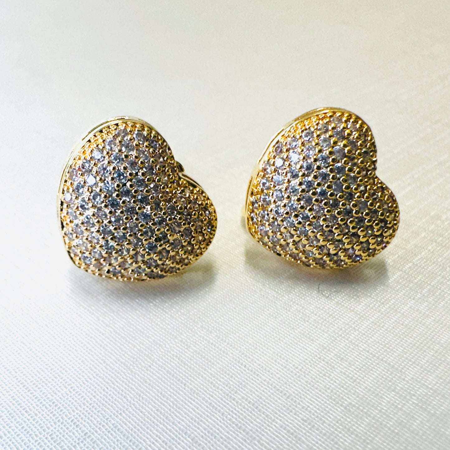 Studded Heart Clip-on 18K Gold Plated Earrings