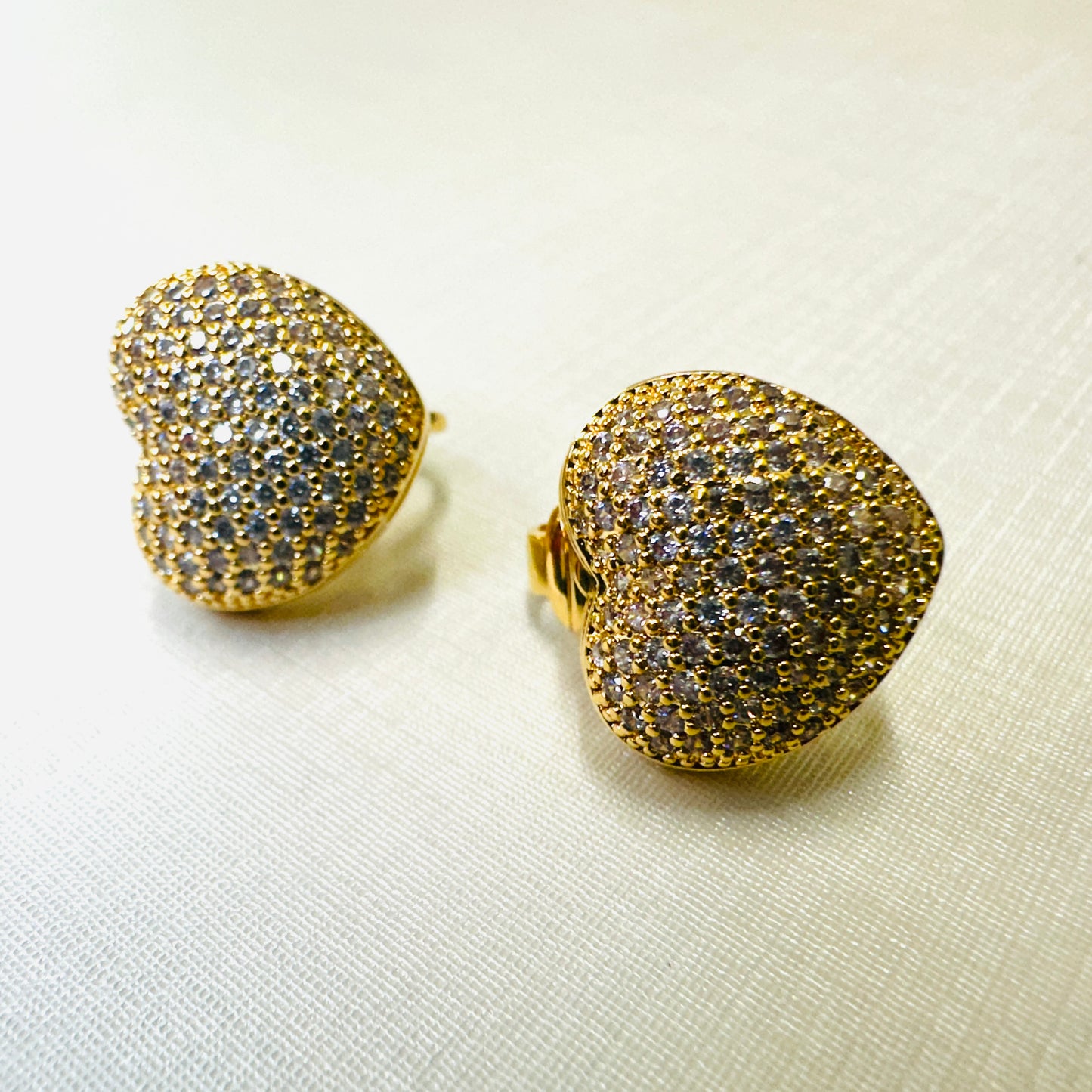 Studded Heart Clip-on 18K Gold Plated Earrings