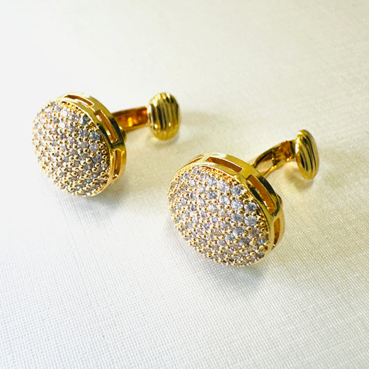 Studded Round Clip-on 18K Gold Plated Earrings