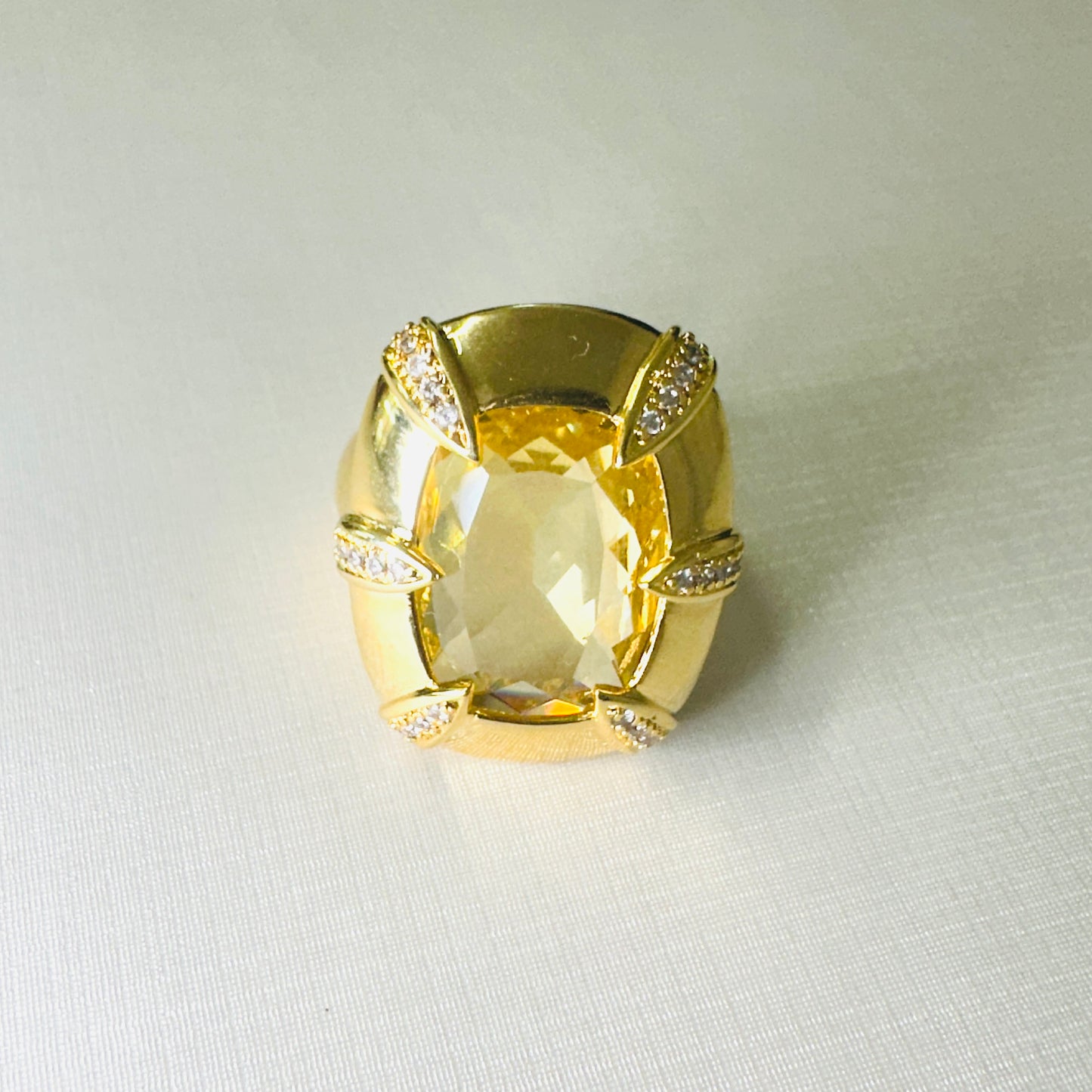 Rectangular Citrine Studded Zirconia - 18K Gold Plated Ring