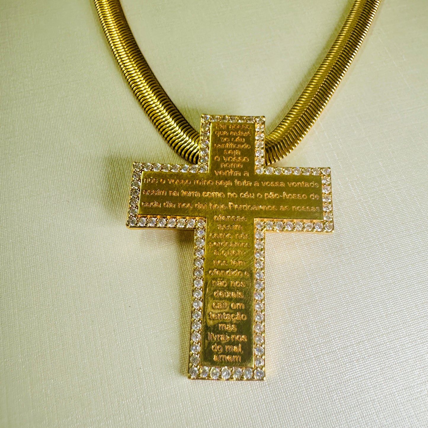 18K Gold Plated The Lord's Prayer Cross Studded Zirconia Pendant