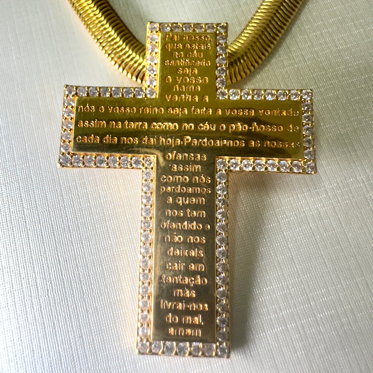 18K Gold Plated The Lord's Prayer Cross Studded Zirconia Pendant