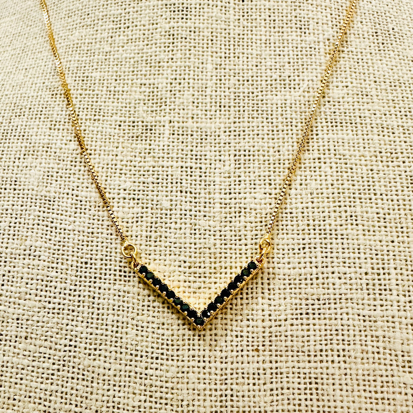 Black Zirconia Studded Necklace - 18K Gold Plated