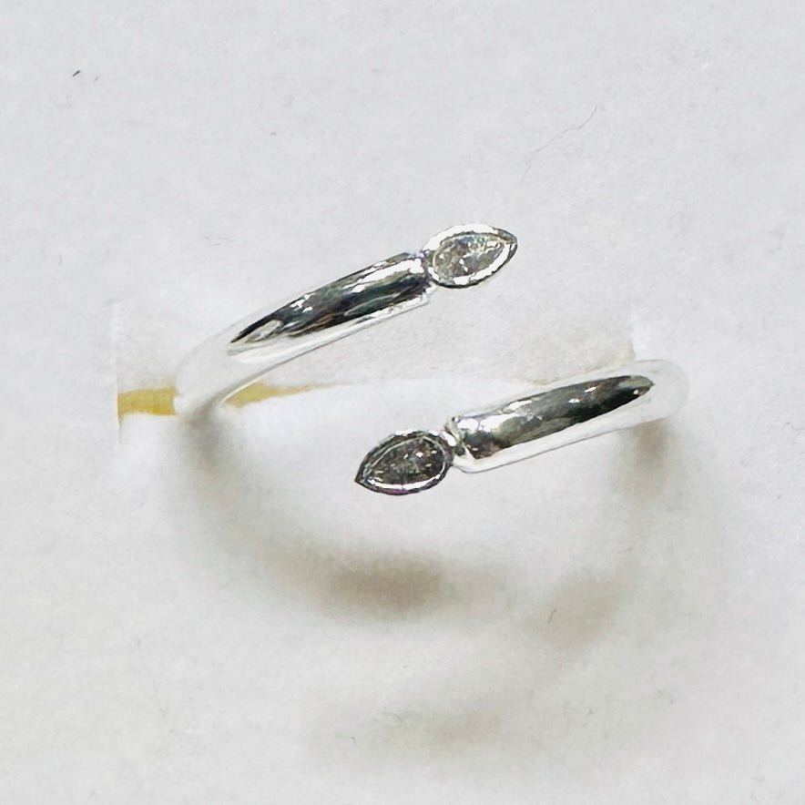 Spiral Open Ring with Teardrop Zirconia - White Rhodium Plated