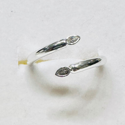 Spiral Open Ring with Teardrop Zirconia - White Rhodium Plated