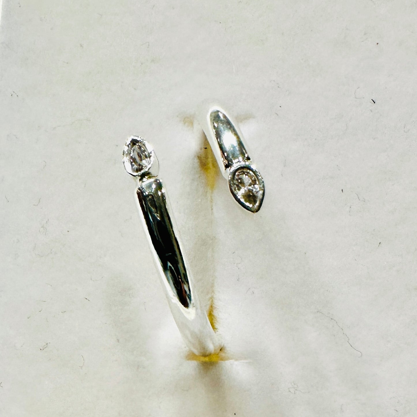 Spiral Open Ring with Teardrop Zirconia - White Rhodium Plated