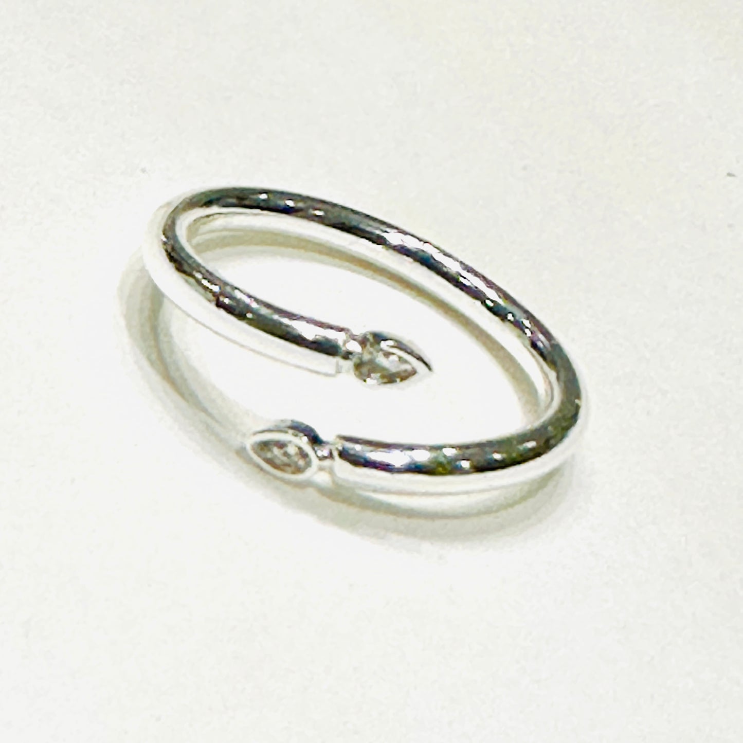 Spiral Open Ring with Teardrop Zirconia - White Rhodium Plated