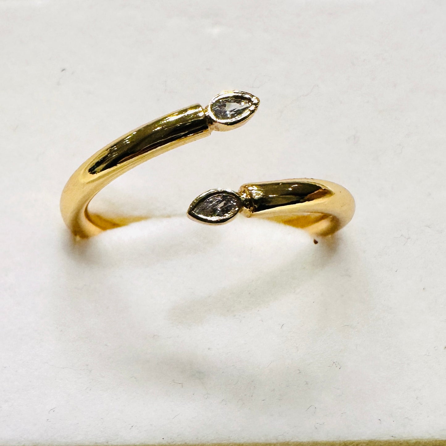 Spiral Open Ring with Teardrop Zirconia - 18K Gold Plated